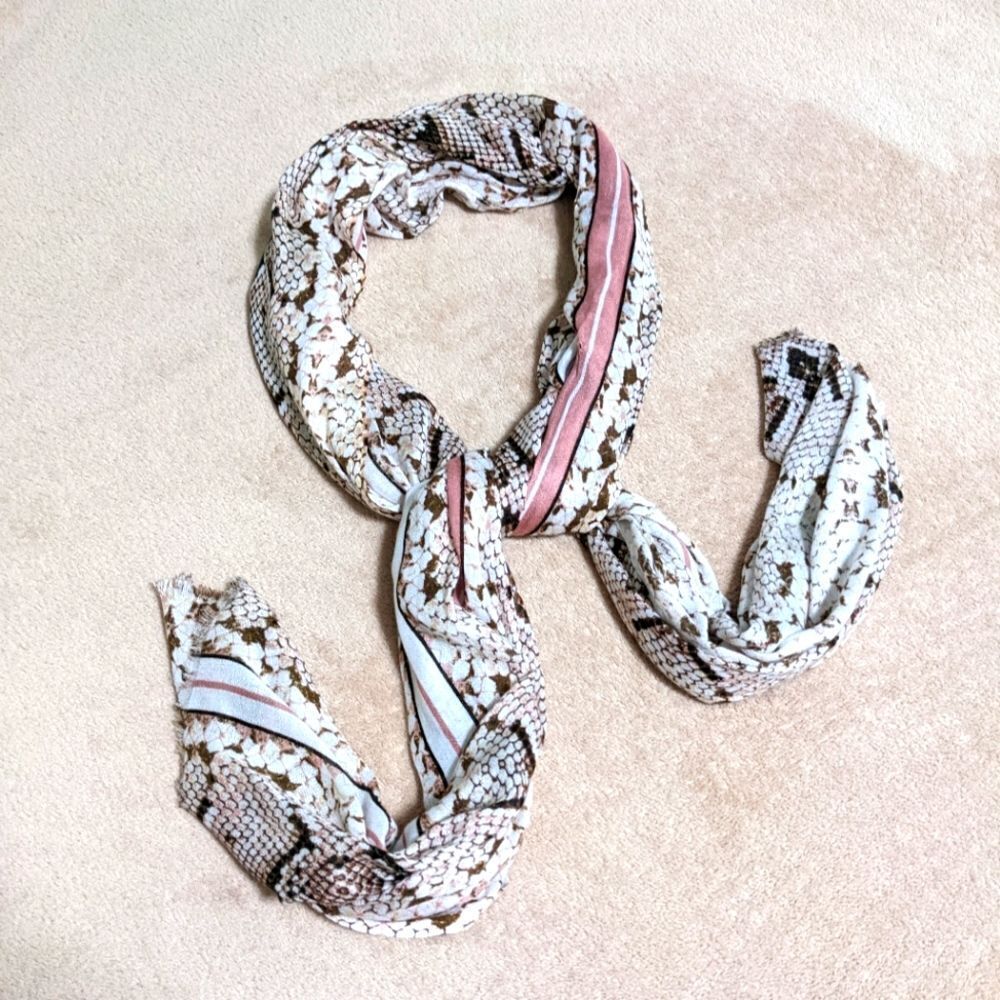 NWOT J. Jill Snakeskin Print Rayon Oblong Scarf -Pink and Brown
